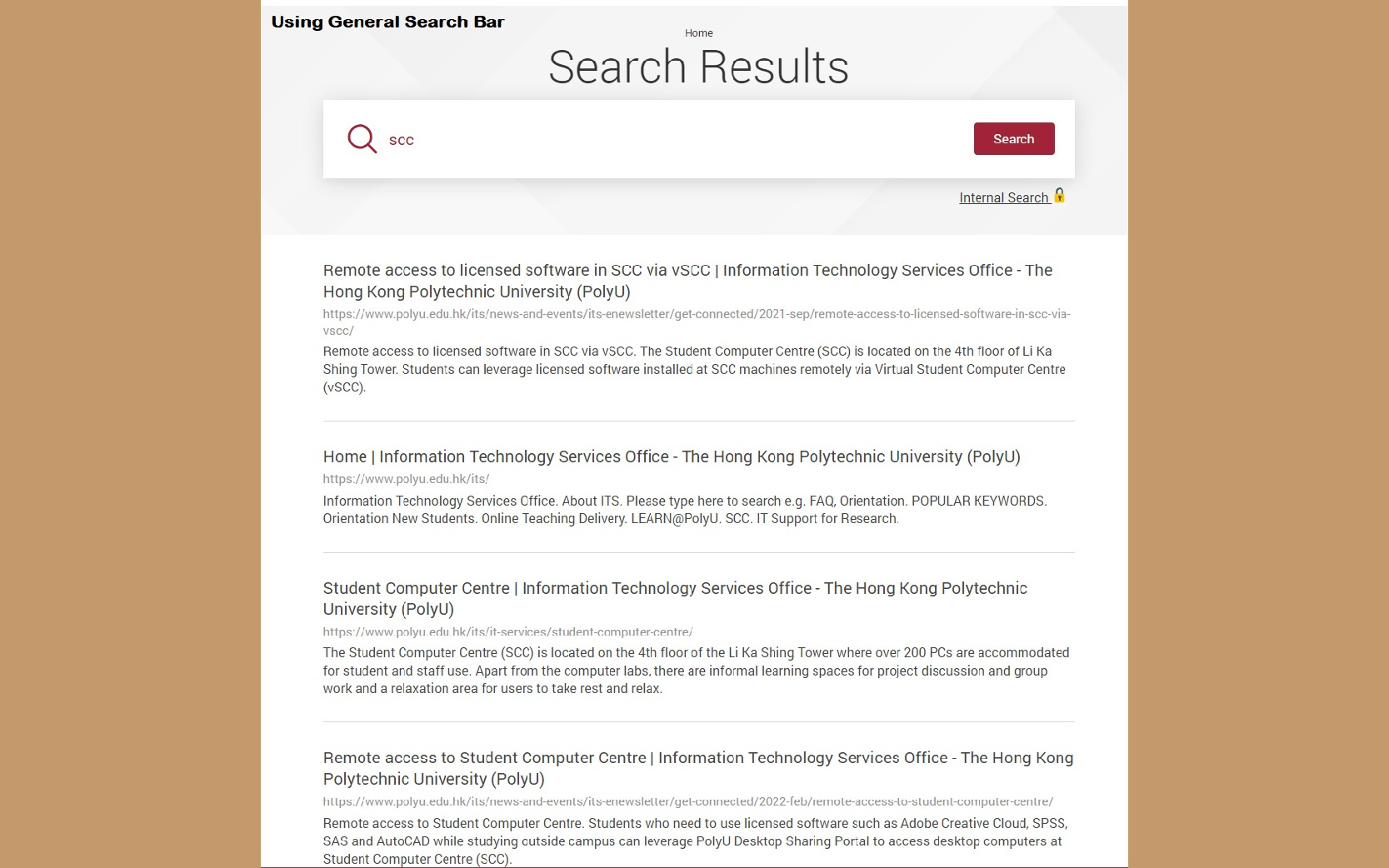 Internal search general