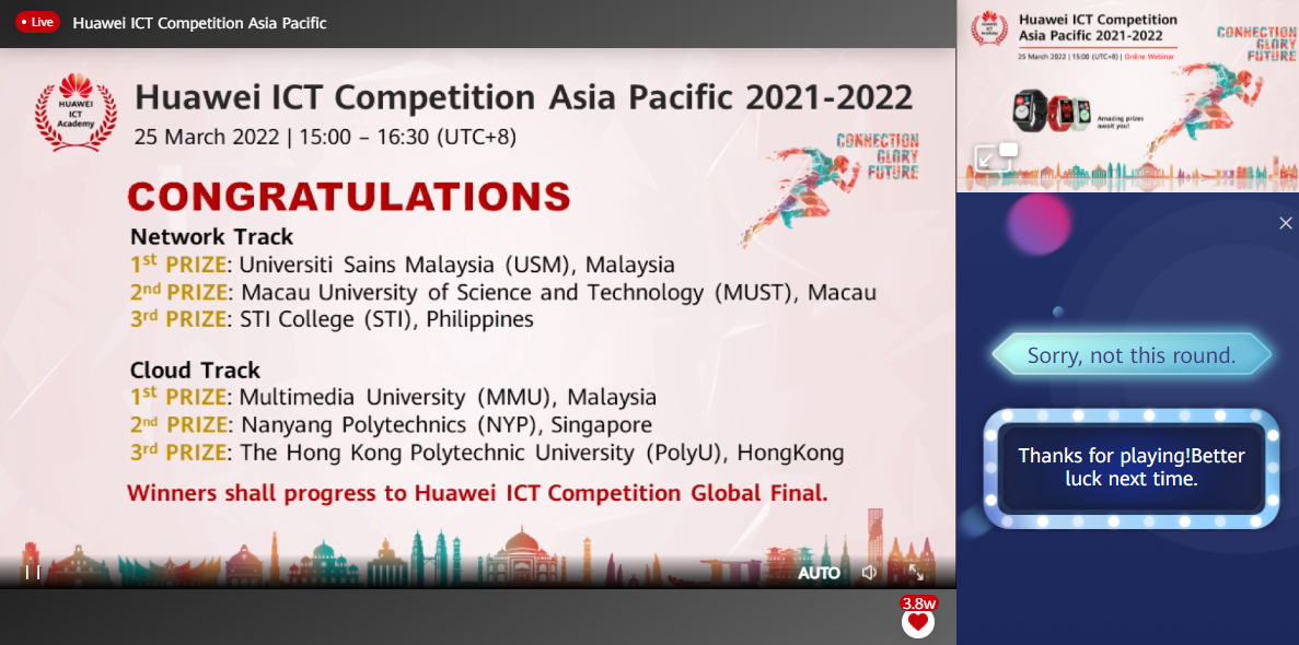 Award winners in Huawei APAC ICT Competition 2022