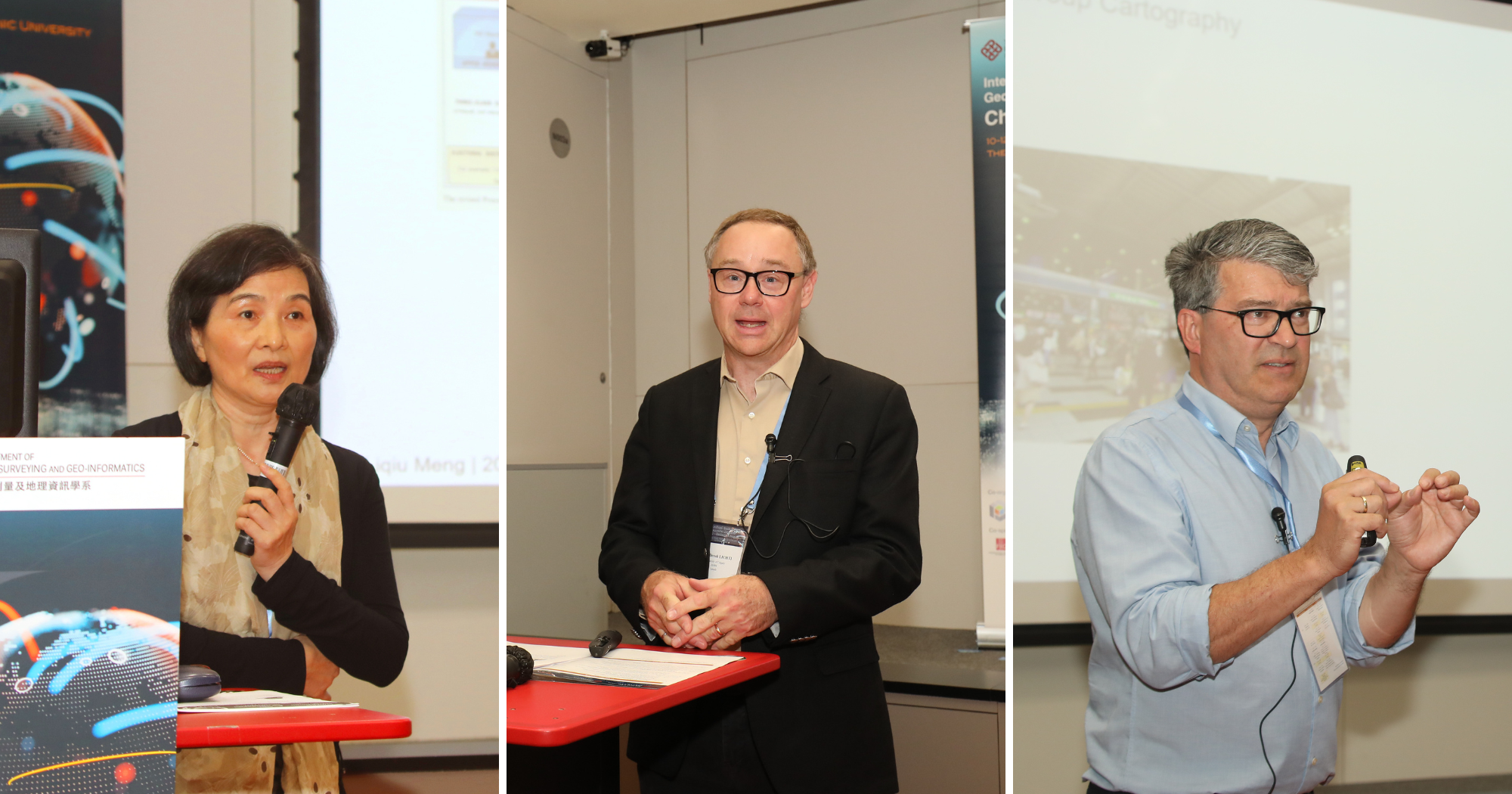 Keynote Speeches by Prof. Liqiu MENG, Prof. Derek LICHTI and Prof. Georg GARTNER (from left to right)