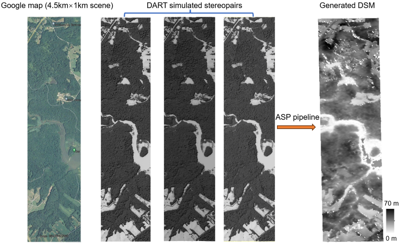 Stereopairs simulation by DART and generated forested DSM