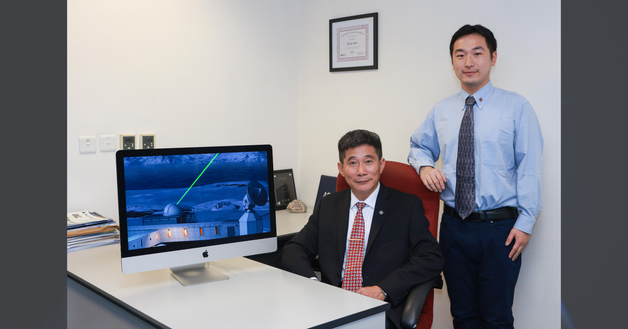 A research team led by Prof. Jianli Chen (left), Chair Professor of Space Geodesy and Earth Sciences of the PolyU Department of Land Surveying and Geo-Informatics and a core member of the Research Institute for Land and Space, and Dr Yufeng Nie (right), Research Assistant Professor of the Department of Land Surveying and Geo-Informatics, has provided the first direct observations of global ocean mass estimates between 1993 and 2022 by utilising time-variable gravity field data derived from satellite laser ranging.
