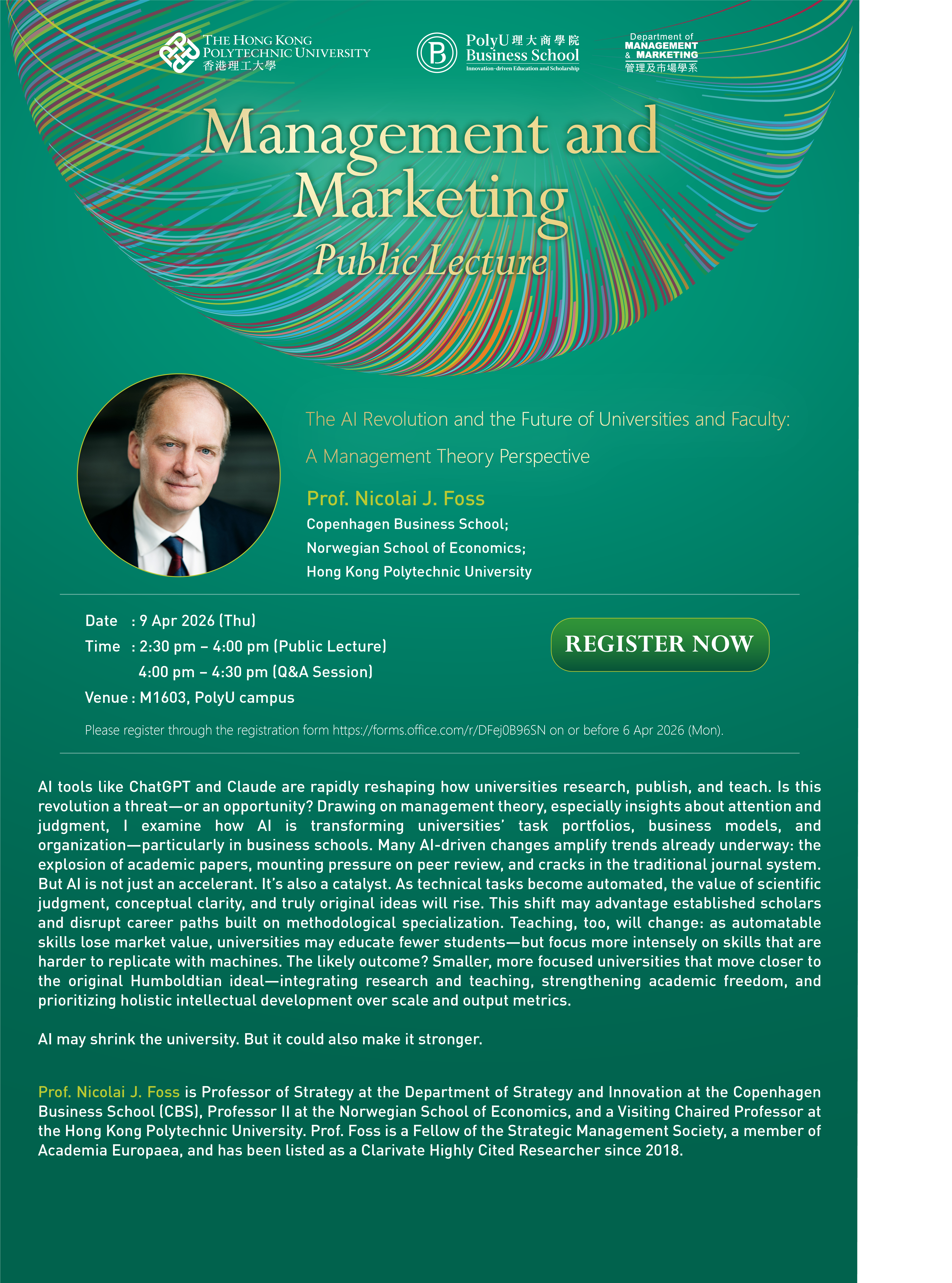 Public LectureFlyerProf Nicolai J Foss9Apr26