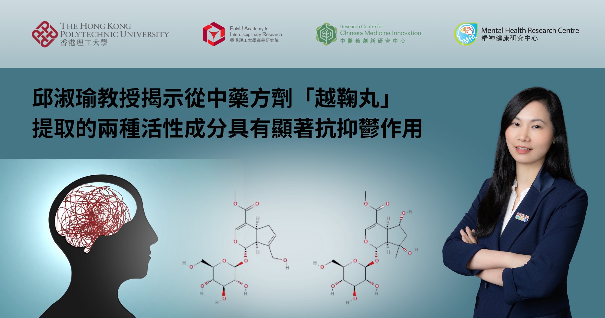 邱淑瑜教授揭示從中藥方劑「越鞠丸」提取的兩種活性成分具有顯著抗抑鬱作用