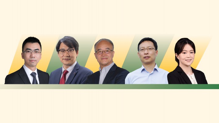 (left to right) Dr Huang Xinyan, Associate Professor of the Department of Building Environment and Energy Engineering; Prof. Wang Zuankai, Associate Vice President (Research and Innovation); Prof. Ding Xiaoli, Chair Professor of Geomatics, Department of Land Surveying and Geo-informatics; Prof. Xu Zhao, Professor of the Department of Electrical and Electronic Engineering; and Dr Kathy Leng Kai , Assistant Professor of the Department of Applied Physics
