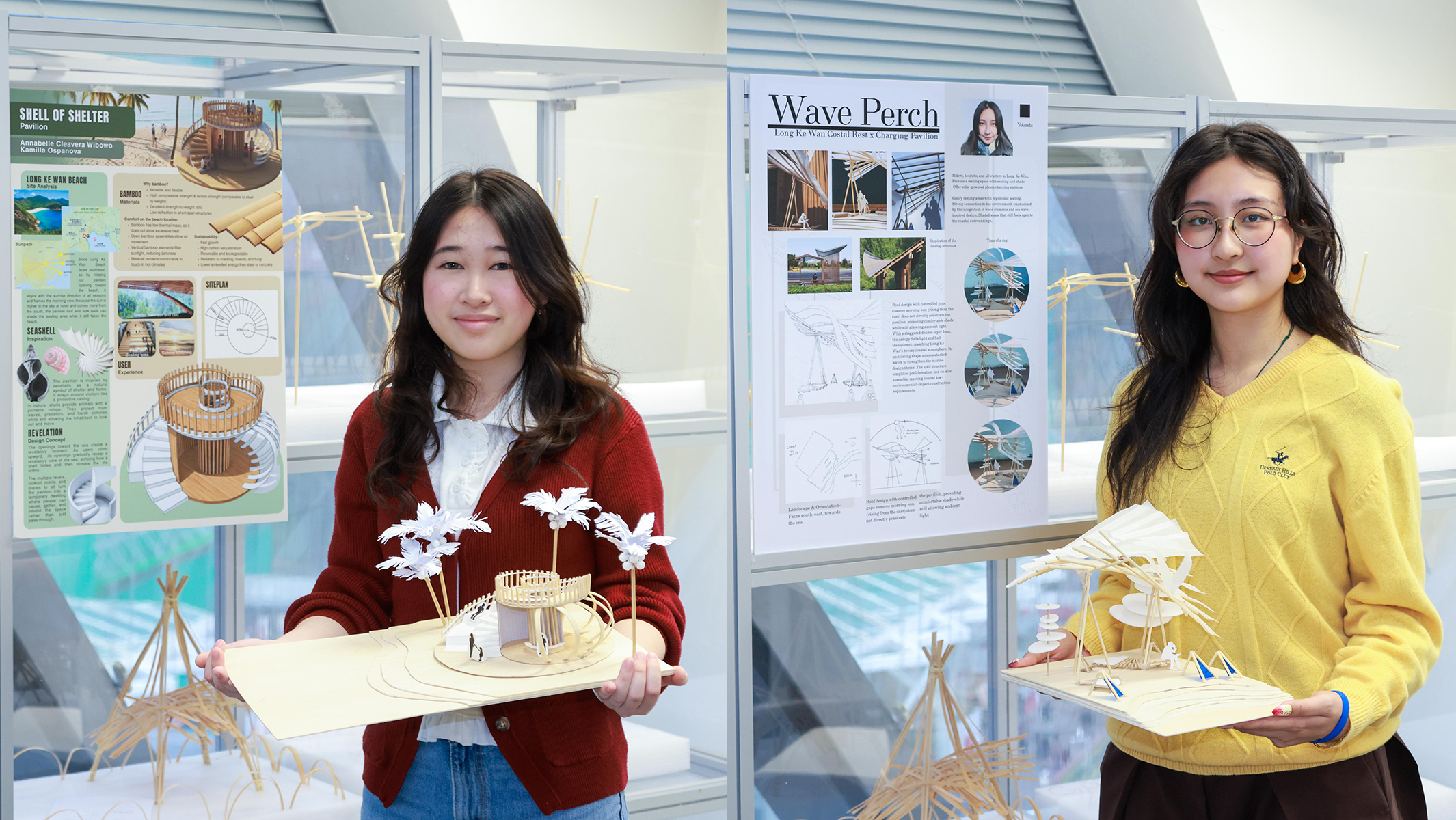 Annabelle(左)和 Yolanda(右)參與了在UABB上展出的學生主導裝置藝術創作，她們的作品隨後也在理大校園展出。