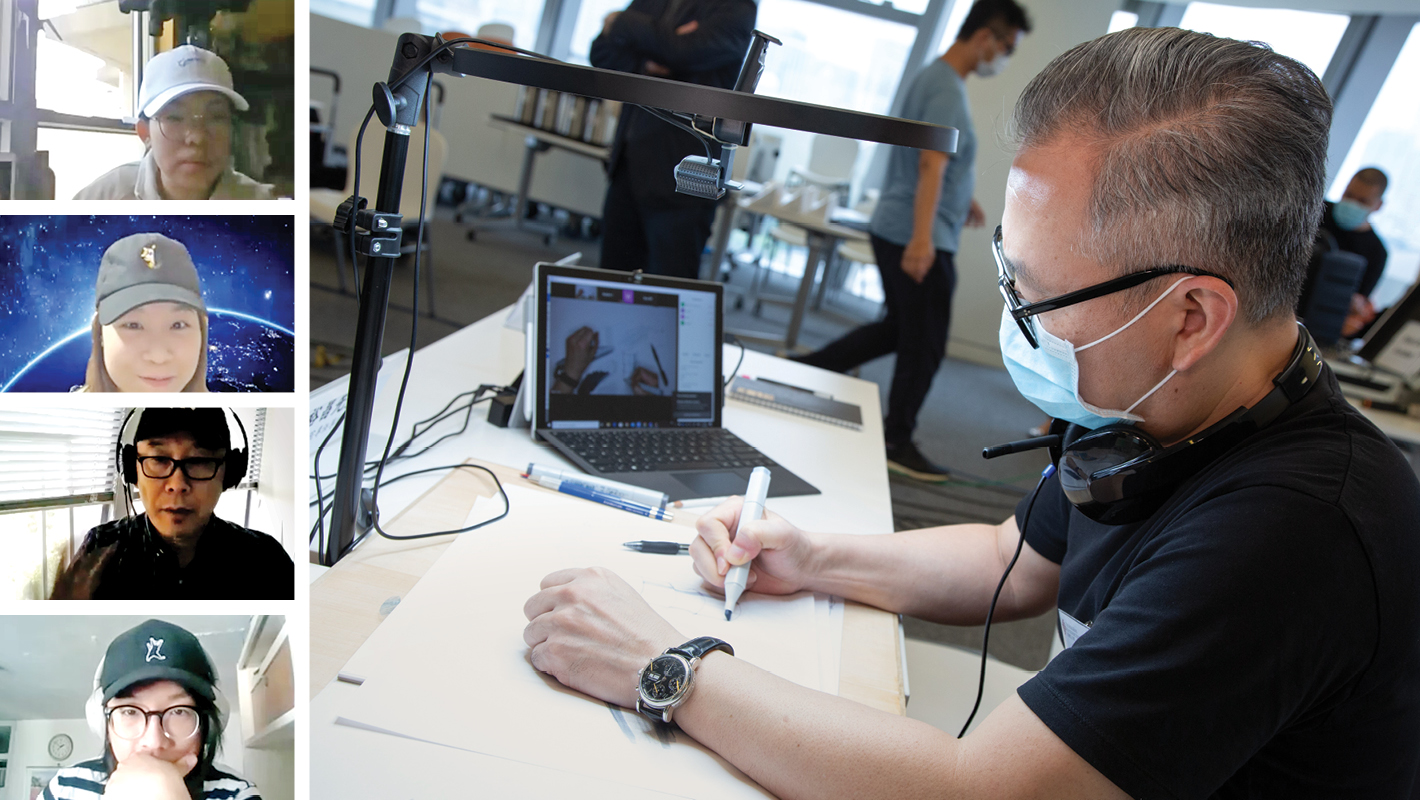 Mr Scott Chin from the School of Design uses a webcam to show his online students how to draw a complex object.