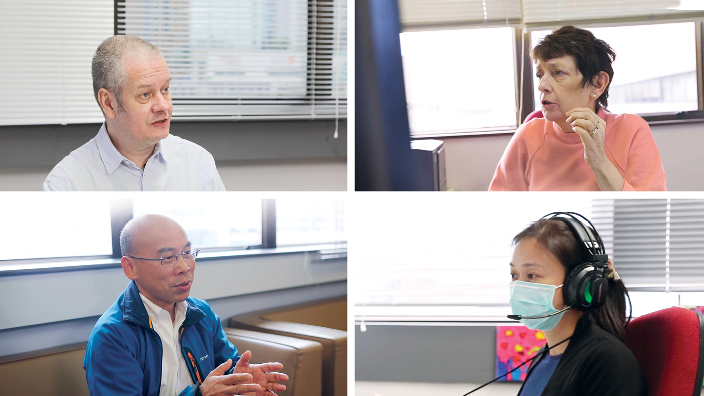 Academic staff (from left: Dr Rodney Chu, Department of Applied Social Sciences; Professor Bernadette Watson, Department of English; Mr Darren Harbutt and Dr Barbara Tam, Educational Development Centre) have taken a customised approach to engage students in online learning.