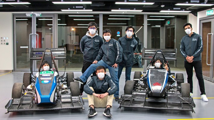 The Team has so far built four race cars, including HKF-04E (right) which they built amid the COVID-19 pandemic and HKF-03E (left) which had raced in the FSEC 2019 competition. 