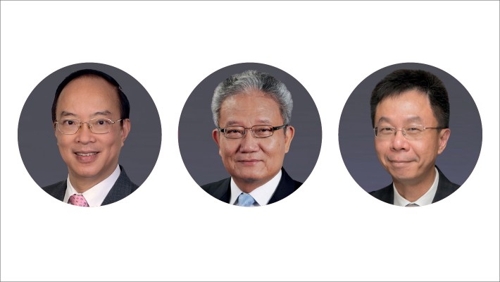 （左起）馬逢國議員，GBS, JP、吳宏斌博士，SBS, MH及查逸超教授， BBS, JP