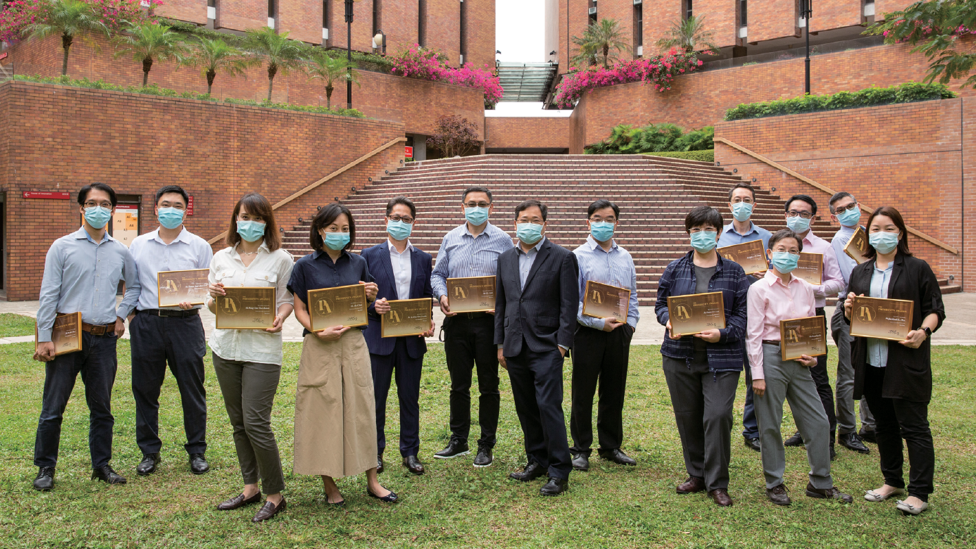 The recovery team from FMO and Director of Facilities Management Mr Lawrence Lau (seventh from left) embrace the spirit ofHOPE while offering their services.