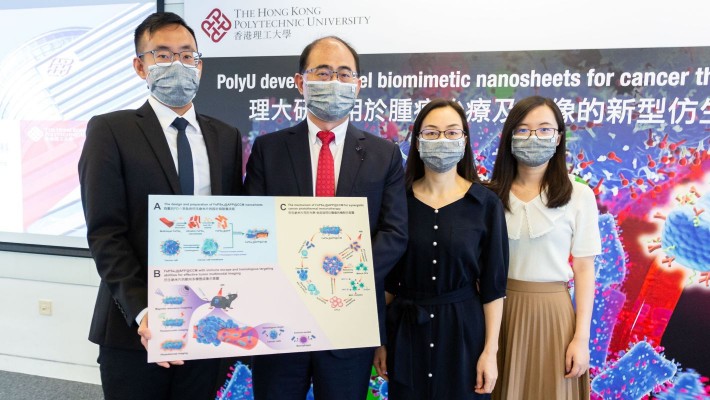 科研團隊由黃永德教授（左二）帶領，成員包括（左起）盧煒森博士、谷艷娟博士及博士生方雪楊