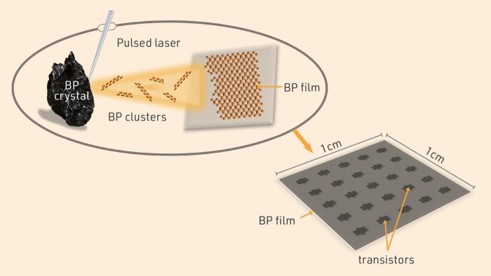  An example of the BP film produced through this technique – a sheet of 1 cm2 BP film that can accommodate 25 transistors with good electrical performance for use in electronic devices.