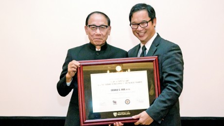 In 2017, Professor Woo received recognition as a Distinguished Alumni from his son Dr Stan Woo at the University of Waterloo in Canada.