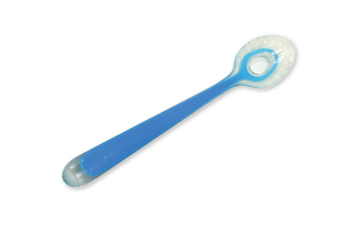The spoon made of both soft and hard materials has a hole in the middle to maximise the elderly's active involvement in dining and sustain their oral muscle abilities.