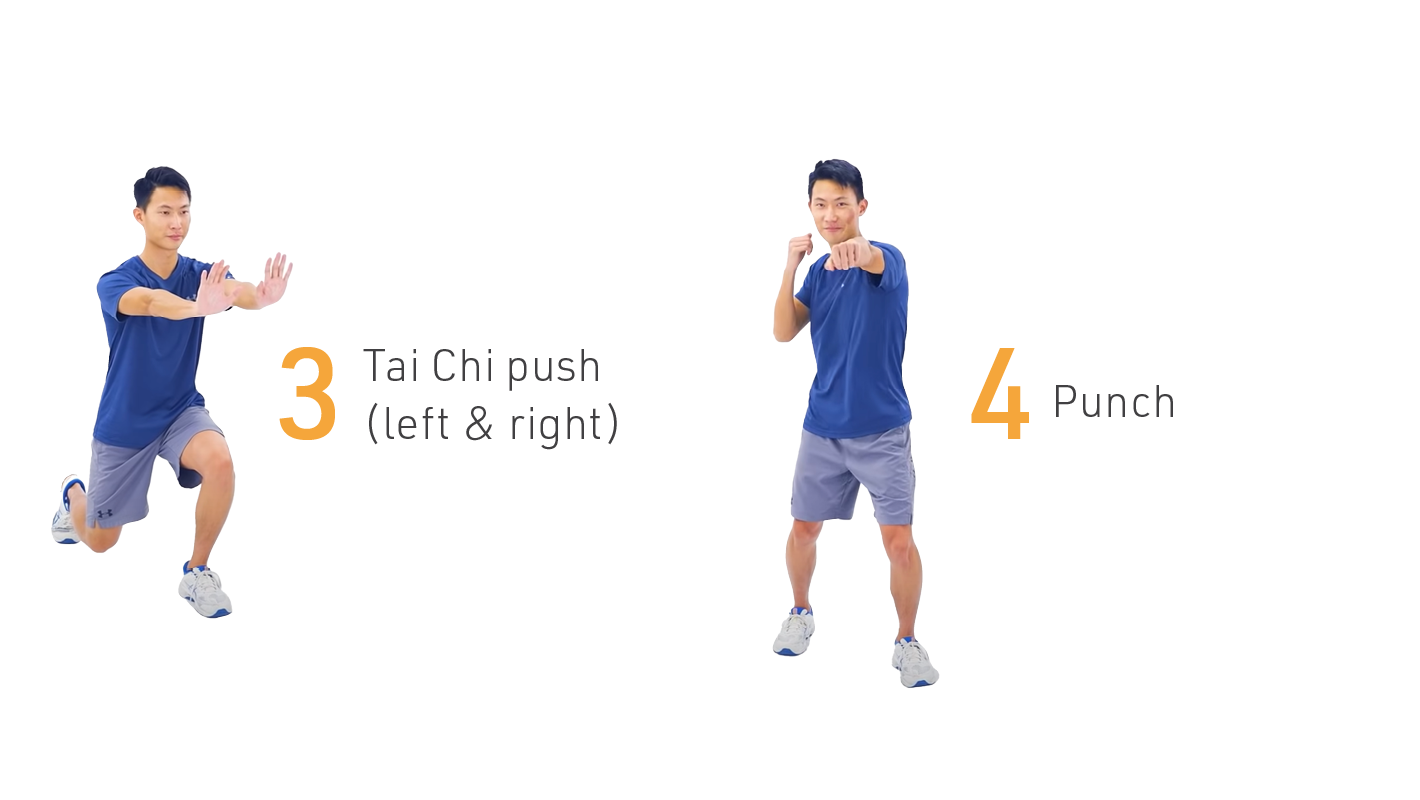 3 Tai Chi push (left & right) 4 Punch
