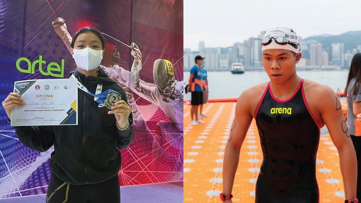 Foil fencer Chung Wan-yin (left) will study the programme of Bachelor of Science (Honours) in Physiotherapy, while swimmer Chan Tsun-hin (right) has been admitted to the programme of Bachelor of Business Administration (Honours) Scheme in Aviation, Maritime and Supply Chain Management (Aviation Management and Finance / International Shipping and Transport Logistics / Supply Chain Management and Analytics).