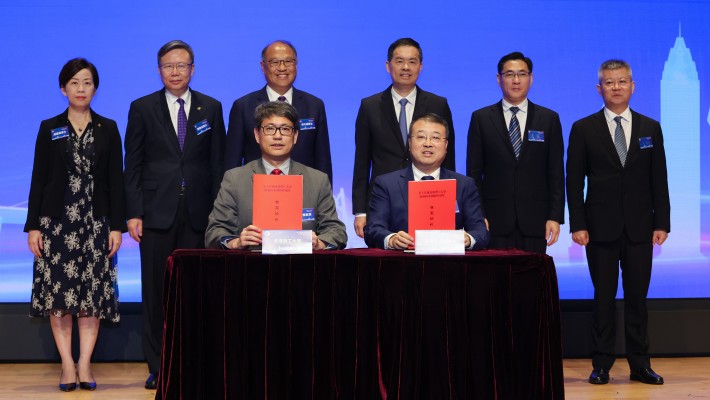 The agreement was signed on the PolyU campus on 22 May 2023 by Prof. Christopher Chao, PolyU&rsquo;s Vice President (Research and Innovation) (front, left) and Mr Wang Zhenyong, Vice Mayor of Wenzhou (front, right). The signing was witnessed by Dr Lam Tai-fai, PolyU Council Chairman (3rd from left, rear); Prof. Jin-Guang Teng, PolyU President (2nd from left, rear); Mr Liu Xiaotao, Party Secretary of Wenzhou (3rd from right, rear); Dr Miranda Lou, PolyU Executive Vice President (1st from left, rear); Mr Wang Jun, Secretary General of the Wenzhou Communist Party Committee (2nd from right, rear); and Mr Wang Chi, Head of the United Front Work Department of the Wenzhou Party Committee (1st from right, rear).