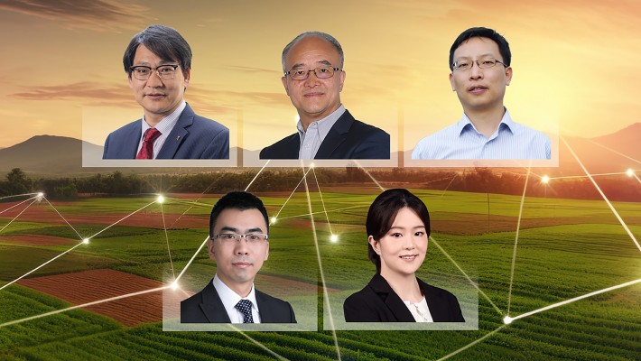 (top, left to right) Prof. Wang Zuankai, Associate Vice President (Research and Innovation); Prof. Xiaoli Ding, Chair Professor of Geomatics; Prof. Zhao Xu, Professor of the Department of Electrical and Electronic Engineering; (bottom, left to right) Dr Xinyan Huang, Associate Professor of the Department of Building Environment and Energy Engineering; and Dr Kathy Leng, Assistant Professor of the Department of Applied Physics