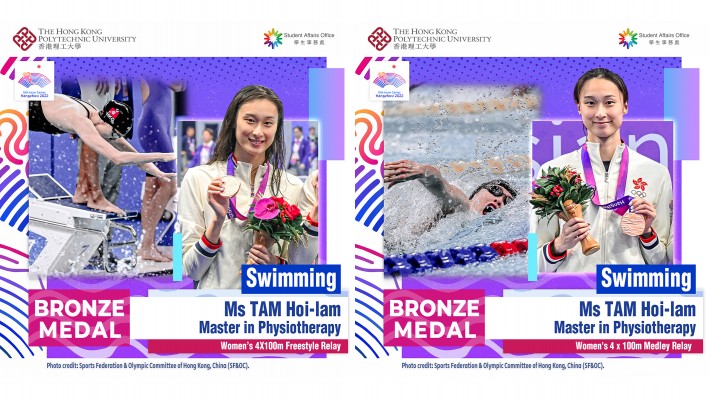 Congratulations to PolyU student-athlete Tam Hoi-lam for winning two bronze medals