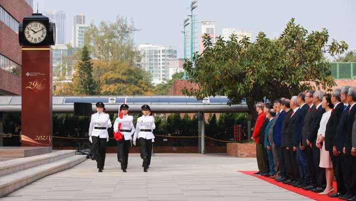The flag-raising was performed by the PolyU Student Flag-Raising Team.