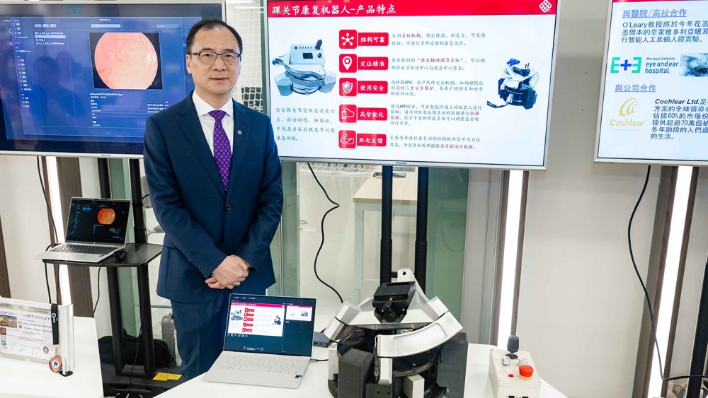 Prof. Zhang and his team have developed the first robot product with 3-DoF to provide comprehensive ankle rehabilitation. The robot can also collect muscle activity data, enabling real-time monitoring and adjustment to tailor the training intensity and mode.
