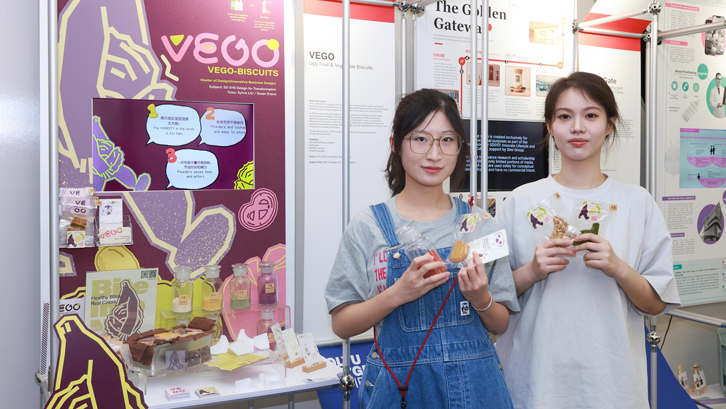 A team of master’s students presented VEGO, upcycling imperfect fruits and vegetables into healthy cookies and turning inedible food waste into painting pigments, embodying a zero-waste economy.