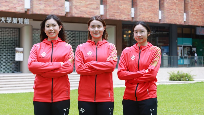 Fencer Chu Wing-kiu (left), badminton player Leung Yuet-yee (centre), and table tennis player Karen Lee Hoi-man (right) are among the twenty PolyU student-athletes participating in the FISU World University Games 2025.