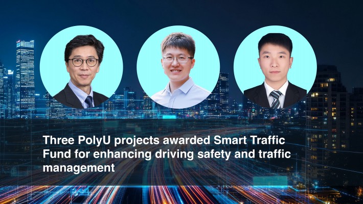 Three PolyU projects awarded the Smart Traffic Fund are led by Professor Edward Chung Chin-shin, Professor of the Department of Electrical and Electronic Engineering (Left), Professor Huang Hailong, Assistant Professor of the Department of Aeronautical and Aviation Engineering (Middle), and Dr Yu Yue, Research Assistant Professor of the Department of Land Surveying and Geo-Informatics (Right). 