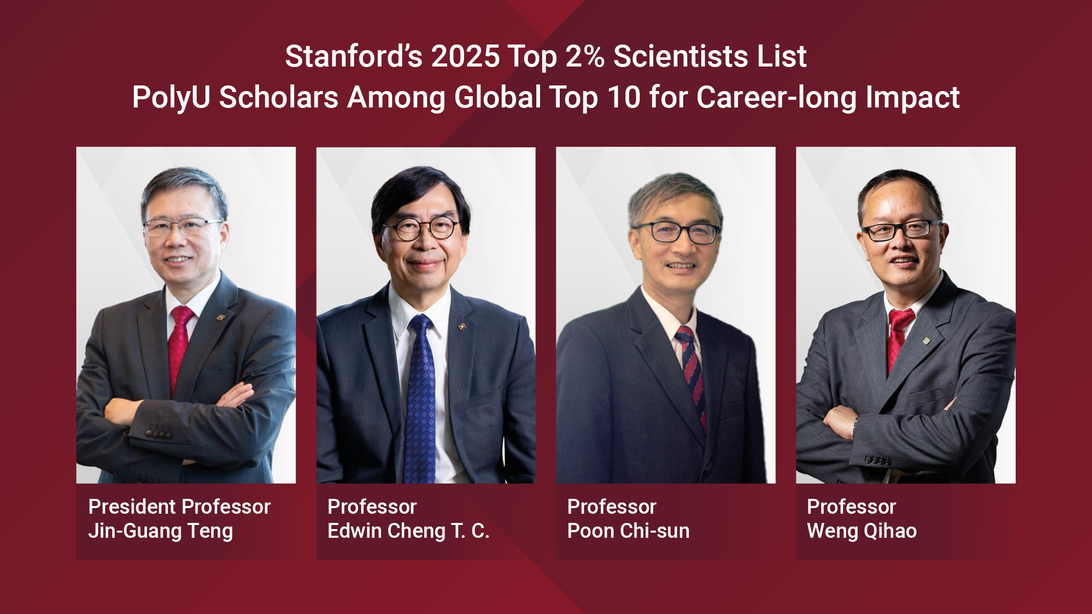 Stanford’s 2025 Top 2% Scientists List PolyU Scholars Among Global Top 10 for Career-long Impact