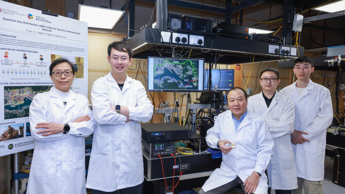 Prof. Liu Ai-Qun (centre) and his research team at the PolyU Research Institute for Quantum Technology.