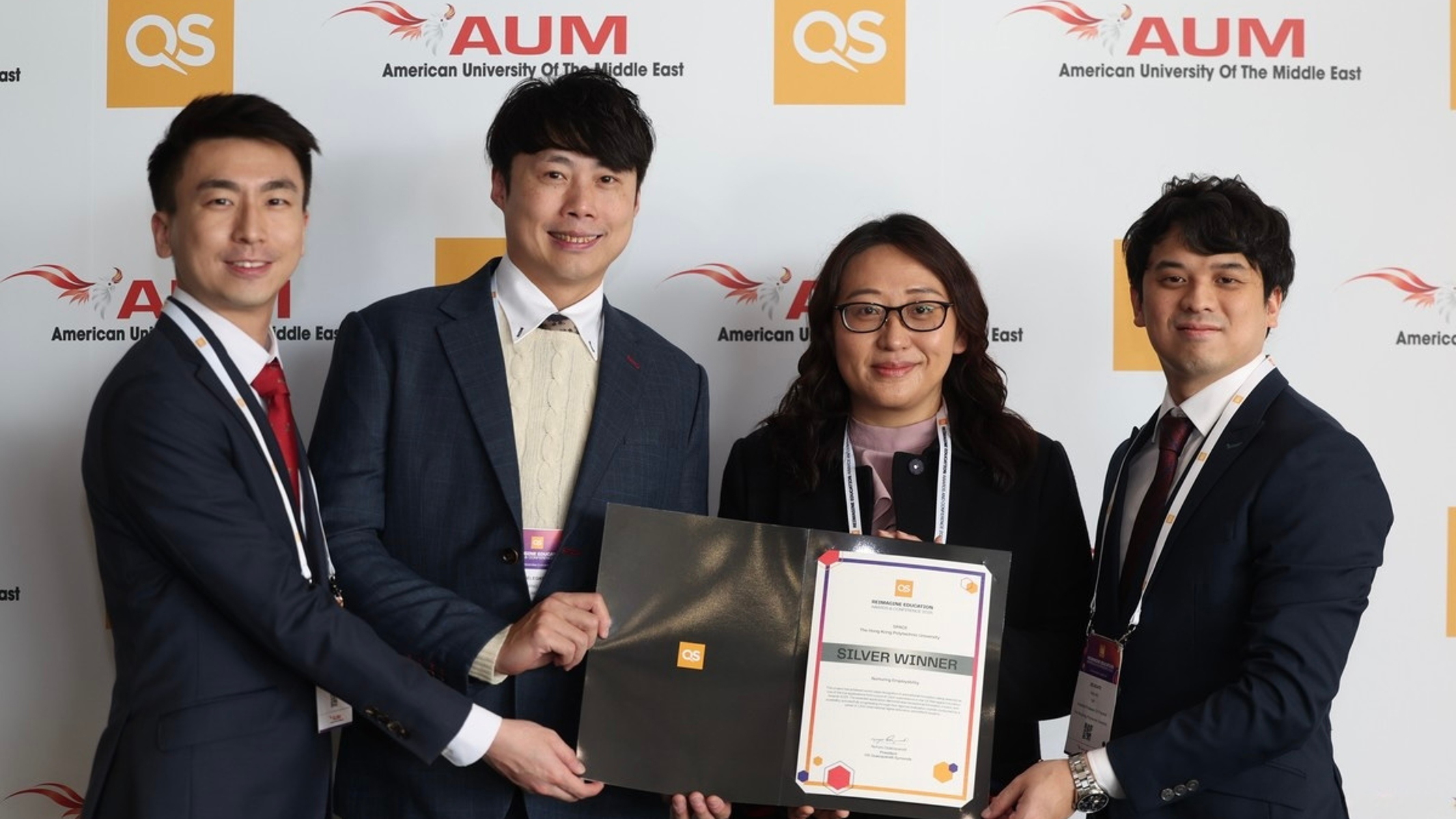 Prof. Shirley Ngai (2nd from right) and her team, including Prof. Marco Pang, Chair Professor of Neurorehabilitation and Head; Prof. Sam Chan, Associate Professor; Mr Stanley Wu, Associate Professor of Practice (2nd from left); Mr Ricco Yip, Assistant Professor of Practice (1st from right); and Mr Dereck Fu, Assistant Professor of Practice (1st from left), of the Department of Rehabilitation Sciences.