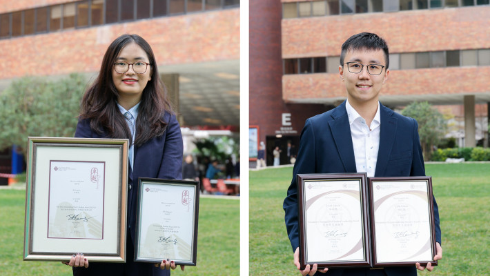 Jenny He, Most Outstanding Student of the Year (left), and Edwin Lam, the recipient of the Presidential Student Leadership Award (right), share their exceptional university journeys.