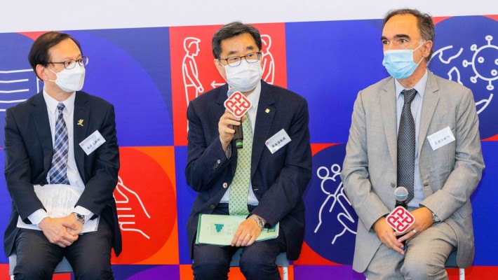 Prof. David Shum (centre), Dean of Faculty of Health and Social Sciences, said the new HMRF studies led by Prof. Alex Molasiotis (right) and Prof. David Man aim to better prepare Hong Kong for the recovery stage of the COVID-19 pandemic.