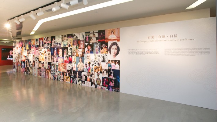 A collage wall featuring Dr Liza Wang’s classic styles on TV drama and stage performance