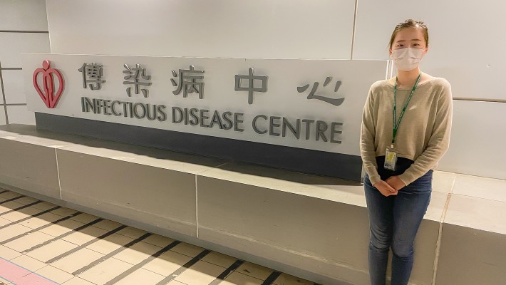 Ms Hazel Lo, Research Assistant at Department of Health Technology and Informatics, helps the fight against COVID-19 in the university lab and in the hospital.