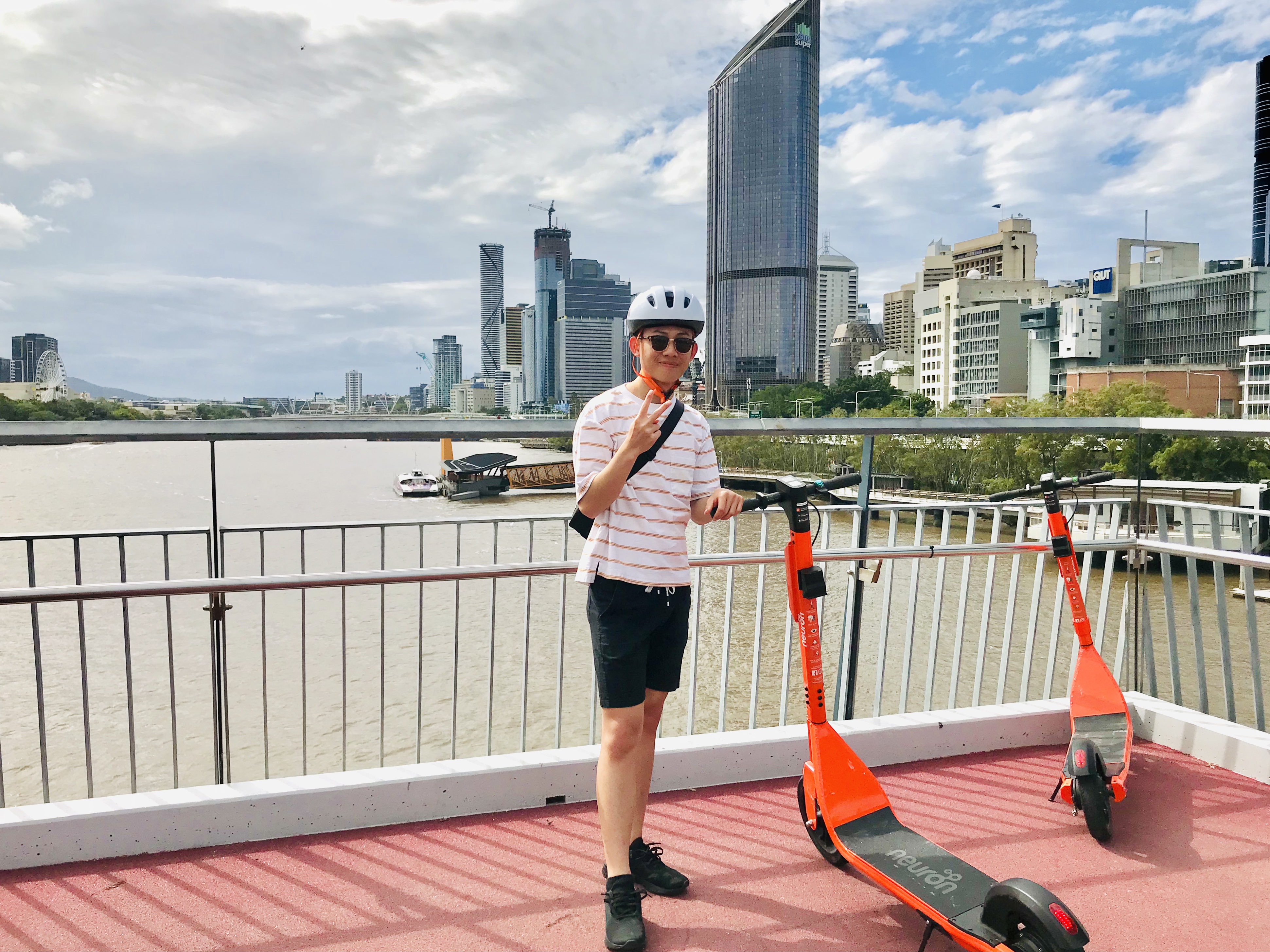 Playing electric scooter in Brisbane city