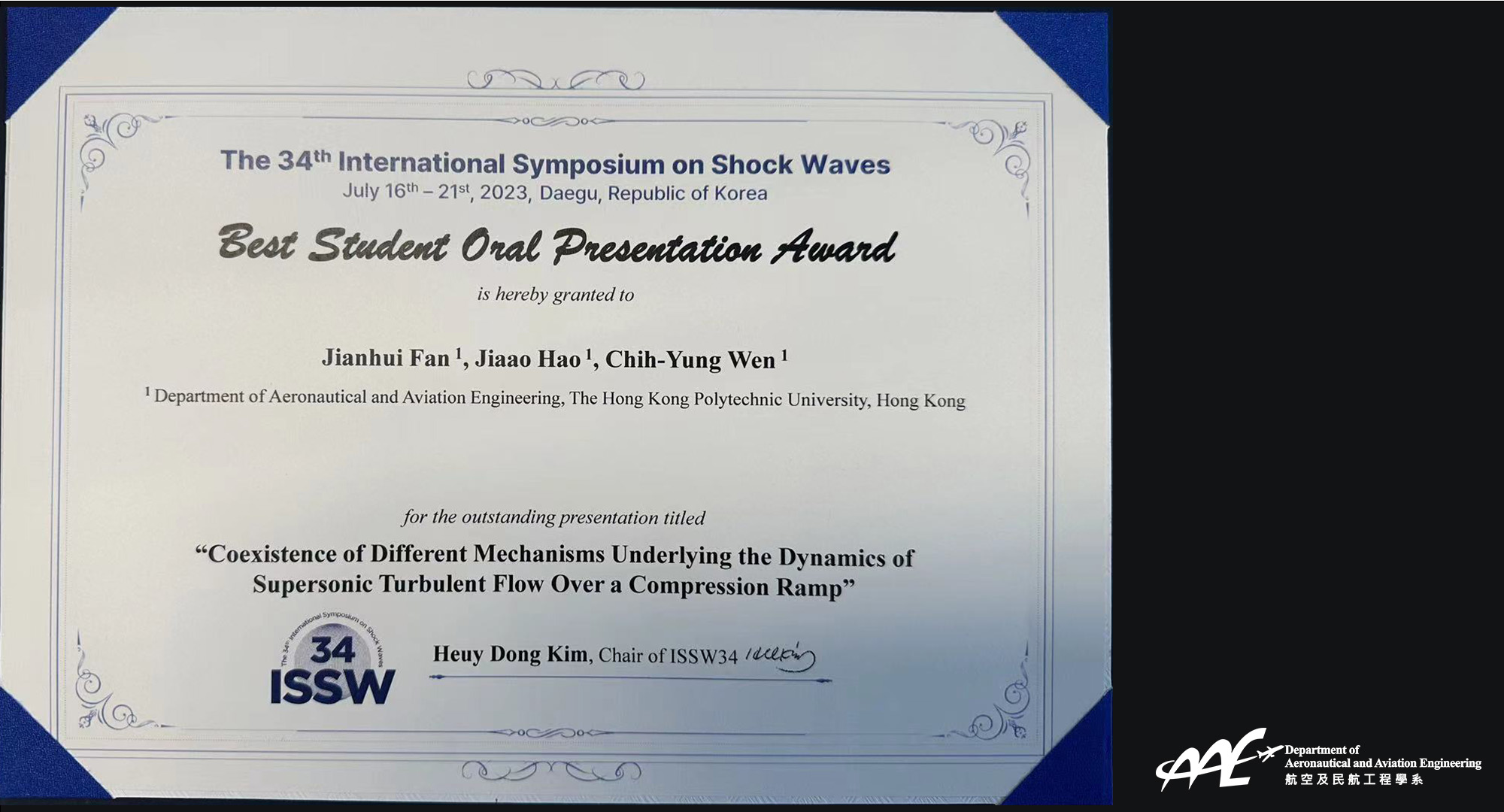 Certificate of Achievement: Student Paper Competition Award at ISSW34