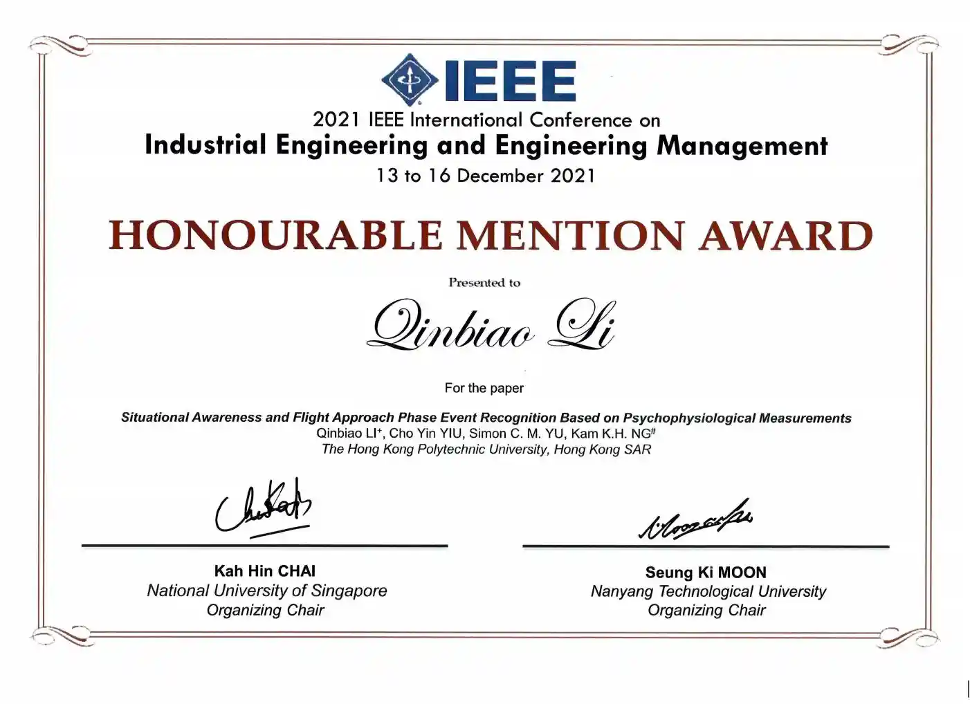 Awards — supporting image for Qinbiao LI