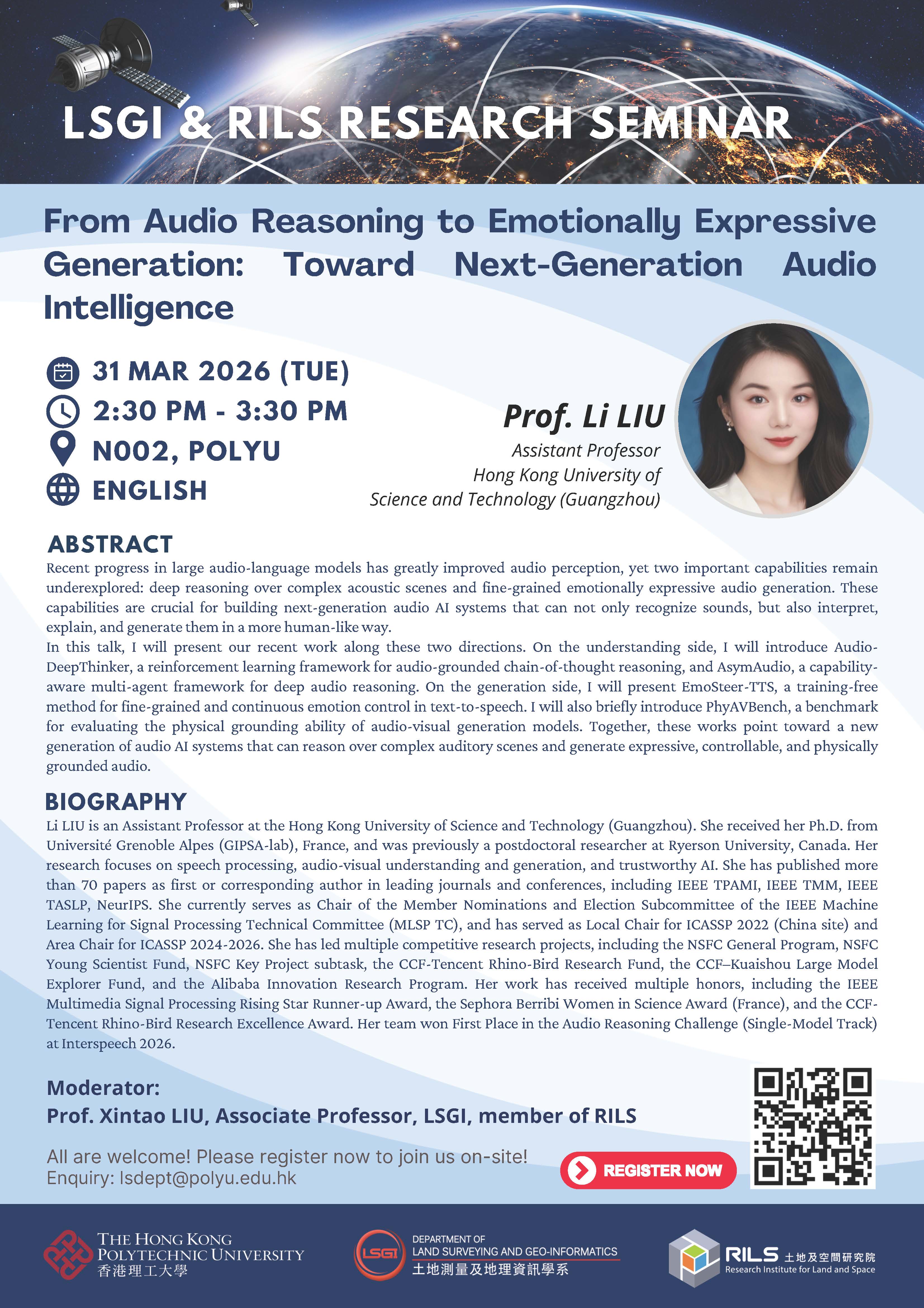 LSGI  RILS Research Seminar by Prof Li LIU on 31 Mar