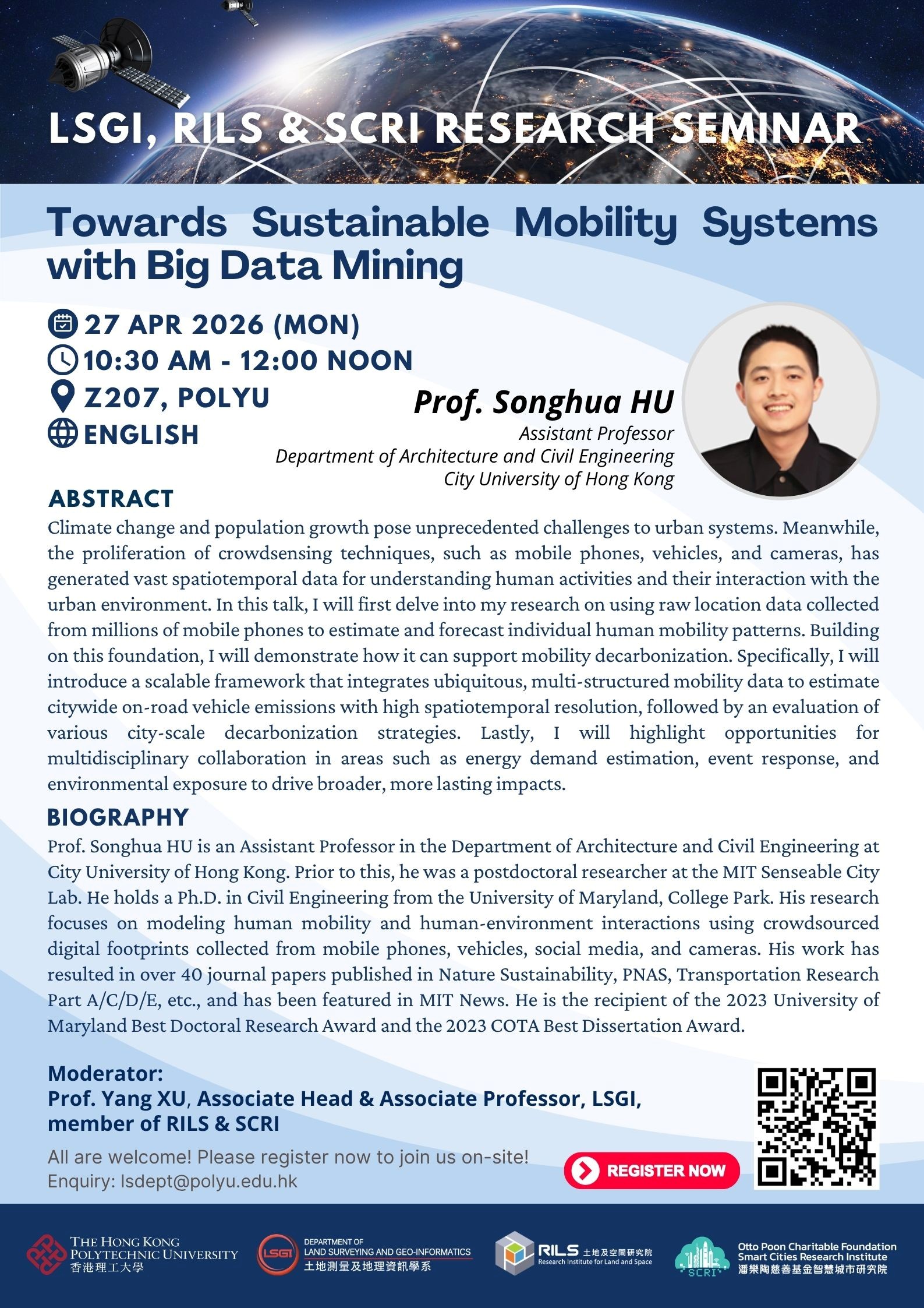 Poster of LSGI  RILS Research Seminar by Prof Songhua HU on 27 Apr