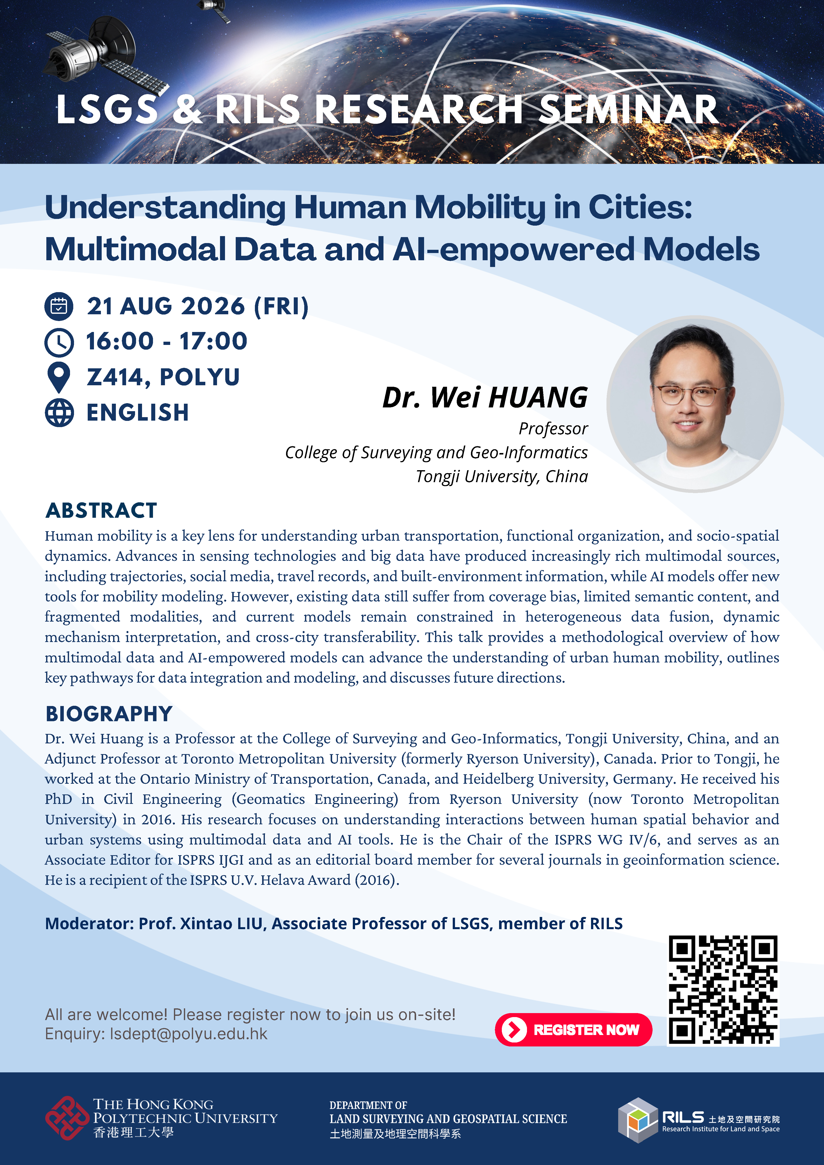 20260821PosterLSGS  RILS Research Seminar by Dr Wei HUANG on 21 Aug