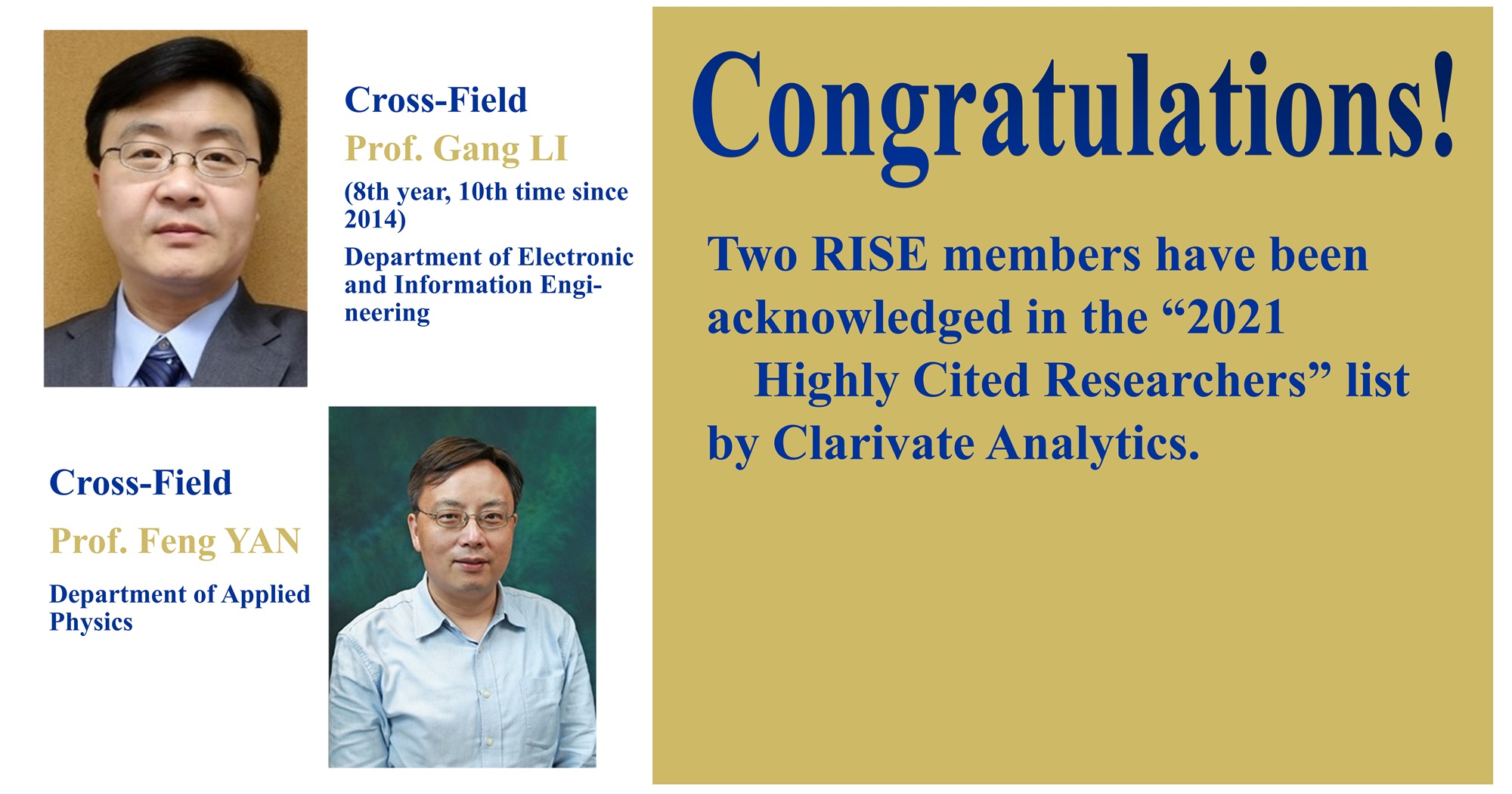 Two RISE members recognised amongst the world′s most highly cited