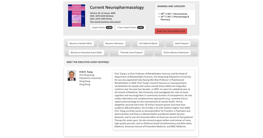 Prof Tsang Current Neuropharmacology