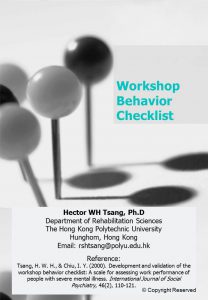 Workshop Behavior Checklist