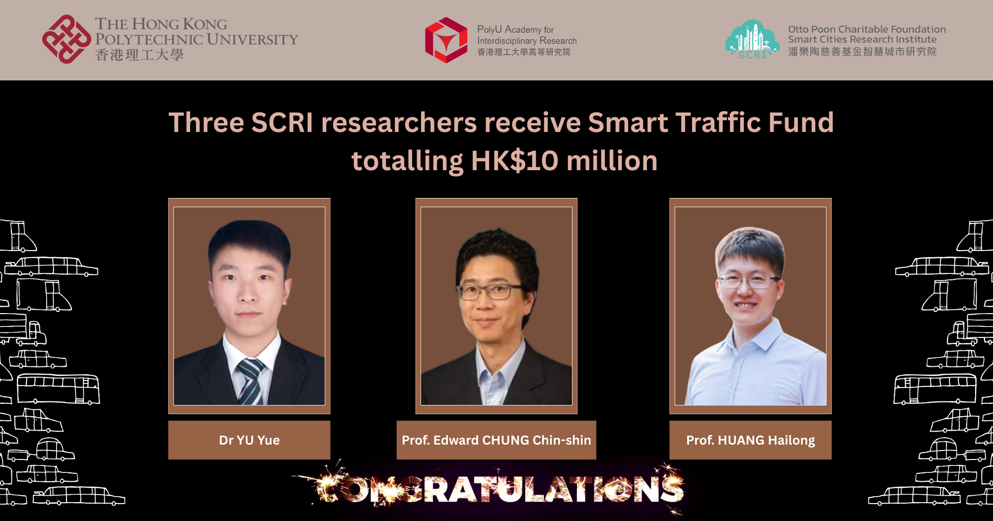 Three SCRI researchers receive Smart Traffic Fund  totalling HK10 million 2000 x 1050 pxEN
