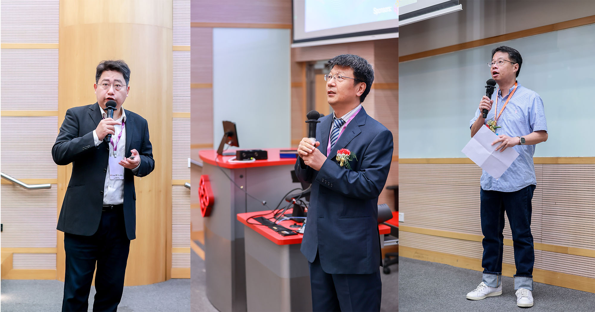 Prof. Fei Bin, Conference Chair (middle), Prof. Chen Jian, Conference Co‑Chair (left) and Prof. Kan Chi-wai, SFT Associate Dean