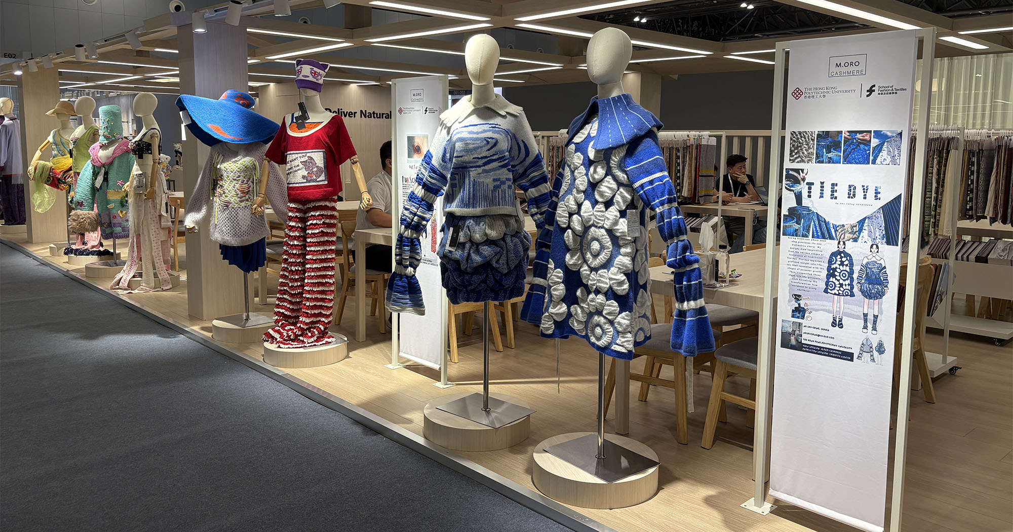 (from left) Knitwear collections by BA students Wong Kai-yu and Ng Shu-ching - M.ORO Cashmere booth at SPINEXPO Shanghai