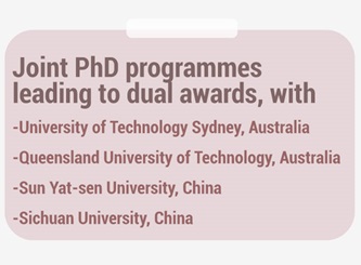 Joint-PhD-programmes-leading-to-dual-awards-with-University-of-Technology-Sydney-Australia-Queensland-University-of-Technology-Australia-Sun-Yat-sen-University-China-and-Sichuan-University-China
