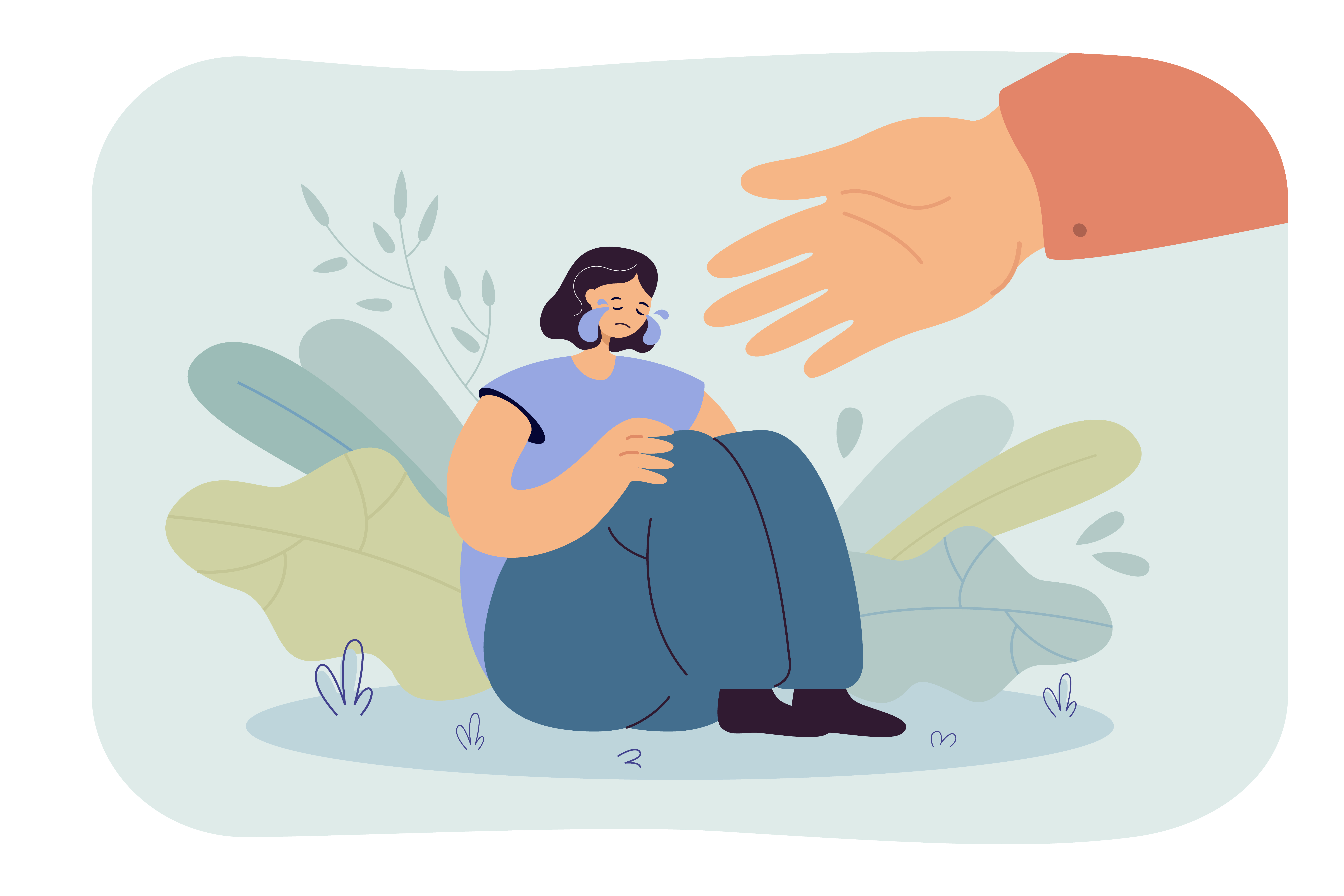 Helping hand for depressed crying person