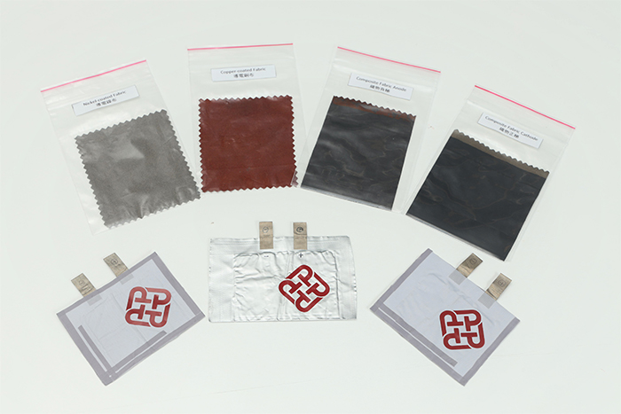 The novel Textile Lithium Battery is assembled by putting the metallic fabrics fabricated by PolyUâ€™s patented technology and with cathode and anode active materials added, together with separator and electrolyte